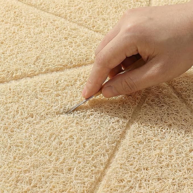 WePet Cat Litter Box Mat, Kitty Premium PVC Pad, Durable Trapping Rug, Phthalate Free, Urine-Resistant, Scatter Control, Mosaic, L 35 x 23 Inch, Beige