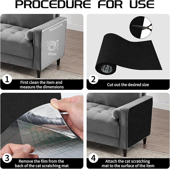 2 Pcs Total 78.7"x15.8" Cat Scratch Mat, Cat Scratch Couch Furniture Protector, Trimmable Self-Adhesive Cats Scratch Pads, DIY Cat Scratcher for Wall Protector and Covering Cat Tower (Black)