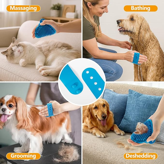 6PCS Dog Bath Brush Set, Dogs Scrubber for Short and Long Haired Dogs, Dog Shampoo Brush for Shedding, Bathing, Massaging and Grooming