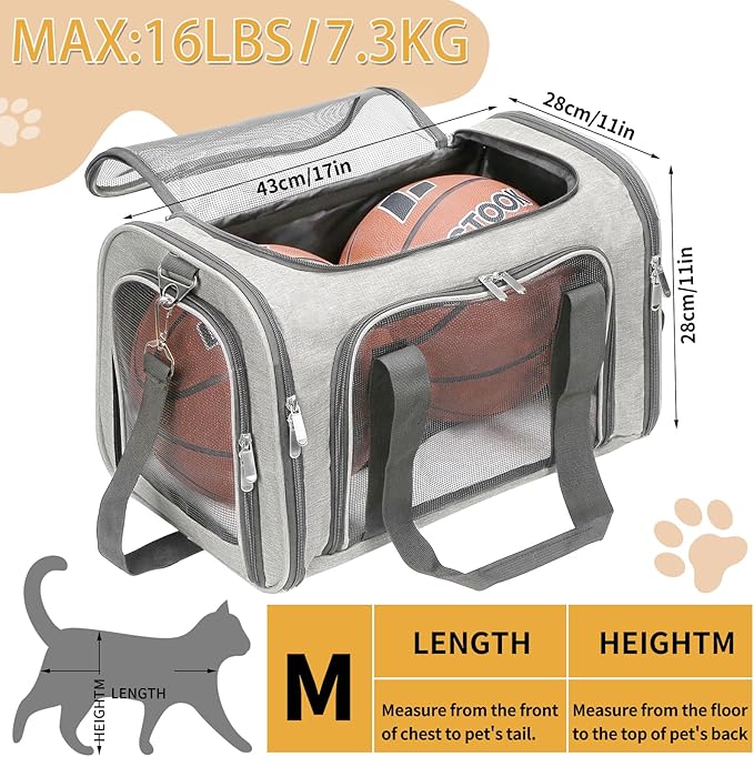 Soft-Sided Cat/Dog/Pet Carrier, Collapsible Pets Travel Carriers for Big Cats/Small Dogs with Shoulder Strap & Removable Mat, Mesh Puppy Carry Bag, Up to 16 Lbs, TSA Airline Approved(Beige)