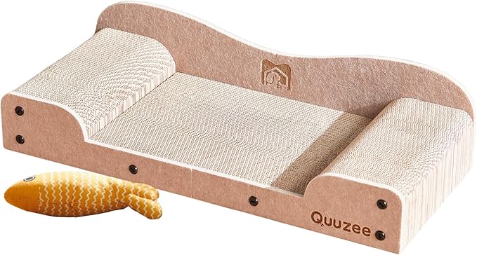 26-Inch Large Cat Scratcher Lounger Bed, Durable Cat Scratching Pad, Cat Scratch Board for Indoor Cats, Corrugated Cardboard Cat Scratcher Bed to Lounge and Scratch, Furniture Protector, Beige