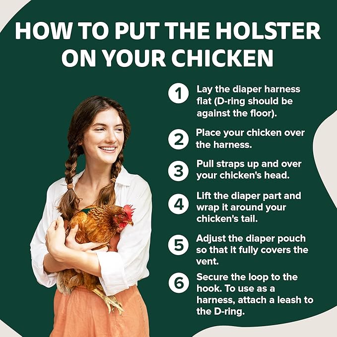 Hen Holster Premium Starter Kit - Bird Diaper, Wrap Around for Hens, Roosters, Ducks - Leak-Proof, Comfortable Bird Harness with Sewn-in Liner, Secure Hook & Loop Closure - XL, Green