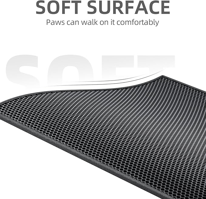 ESTHELLO Cat Litter Mat, Cat Litter Trapping Mat, Honeycomb Double Layer Design, Easy to Clean,Washable (24’ ’ x 15’ ’ Black