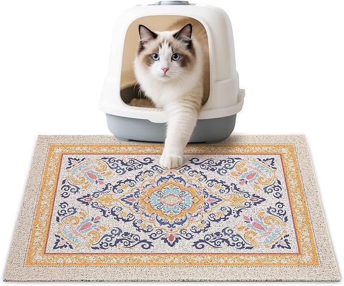 Unicorn Catcher Cat Litter Mat 24" x 15" Non-Slip Litter Box Mat Washable Litter Catcher Mat for Litter Box Indoor Food Mat Supplies Essentials, Orange