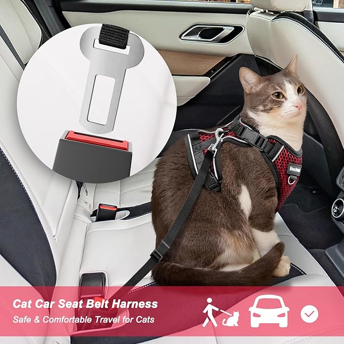 Cat Harness and Leash for Walking Escape Proof Soft Adjustable Cat Leash Breathable Honeycomb Structure Comfortable Vest Easy to Wear Kitten Harness for Outdoor Travel, Honeycomb Red, S