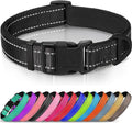 Joytale Reflective Dog Collar, Soft Neoprene Padded, Metal D-Ring, Nylon Pet Collar Adjustable for Medium Dogs, Black, M