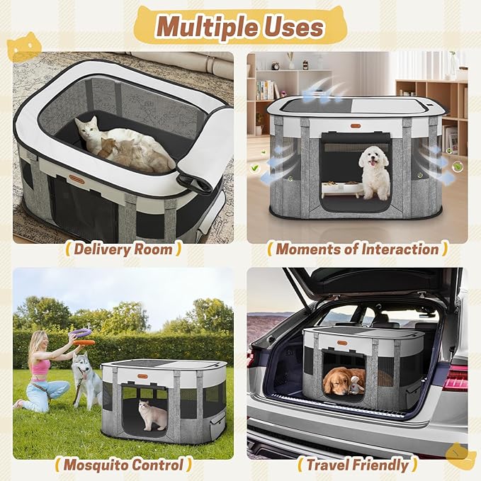 Foldable Pet Playpen - Cat & Puppy Playpen, Travel Dog Crate with Carrying Case, Cat Tent Dog Pen for Outdoor Camping Use