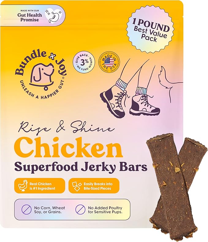 Bundle x Joy Rise & Shine Chicken Jerky Dog Treats - 16 Oz Bag, Natural Superfood - Corn, Poultry, Soy & Grain Free Dog Treats Made in USA Only