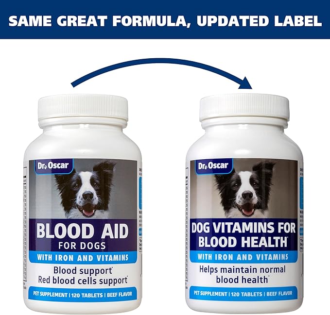 3in1 Blood Aid, Immunity & Energy for Dogs, Iron Supplement for Dogs, Helps Maintain Blood Health, Normal Red Cells Levels & Normal Clotting Function, 120 Tablets
