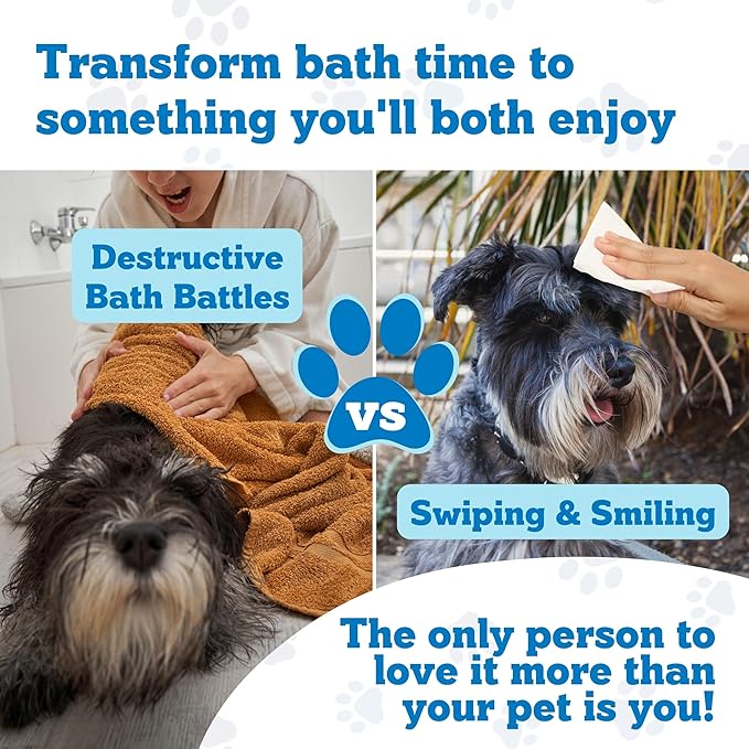 Pets XL Hypoallergenic Pet Wipes - Deodorizing No Bath Cleaning for Dogs & Puppy Grooming | Ear, Face, Butt, Paw Wet Wipe | Enriched w/Aloe, Chamomile, Oat Amino Acids | Healthier Coat & Skin