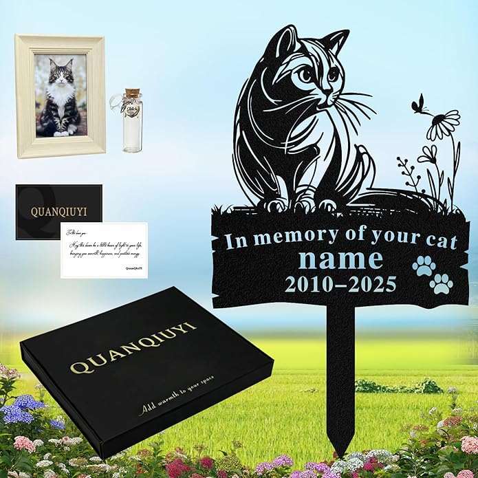 Personalized Memorial Marker for Departed Feline Friends, Handcrafted Cat Grave Stone