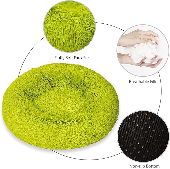 Calming Dog Bed for Small Dogs Cats, Kitty Puppy 23'' Round Anti-Anxiety Warm Fluffy Plush Faux Fur Bed, Soft Anti-Slip Donut Washable Small Pet Bed, Cozy Cat Puppy Bed, Fits up to 30 lbs Pets