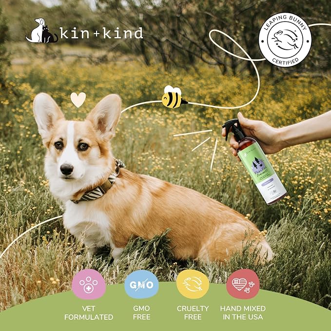 kin+kind Flea and Tick Spray for Dogs – Plant Based Flea Spray with Rosemary, Lavender & Cedarwood Oil – Pet Supplies for Bugs and Pests – Flea & Tick Pet Spray Prevention 12 fl oz