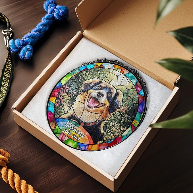 Custom Dog Portrait Art Suncatcher Stained Glass Remembrance Gift Pet Indoor Decor Window Hanging Dog Cat Bereavement Keepsake Loss of Pet
