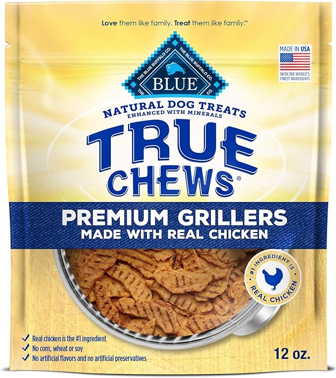 Blue Buffalo True Chews Premium Grillers Dog Treats, Made in the USA with Natural Ingredients, Chicken, 12-oz Bag