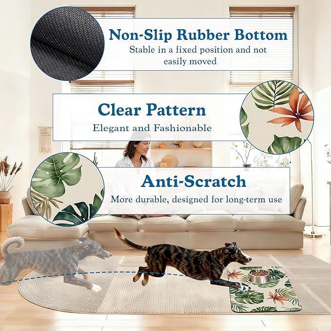 Boho Tropical Palm Pet Feeding Mat-Christmas Stocking Quick Dry Absorbent Dog Cat Food Mat, Non Slip Waterproof Bowl Placemat for Messy Eaters, Pet Accessories for Floors 16"x24"