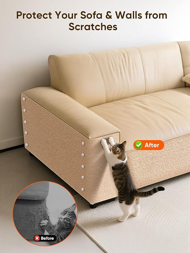 Cat Scratch Mat Furniture Protector, Eco-Friendly DIY Trimmable Self-Adhesive Cat Scratching Pad, Couch Wall Sofa Guard, Reusable Claw Scratching Protector 39.4"x15.8" (Beige)