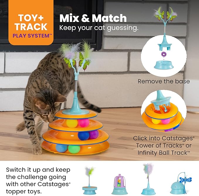 Catstages 2-in-1 Bouncy Flutter Bug Spring Cat Toy – Interactive Standalone or Ball Track Add-On, Blue