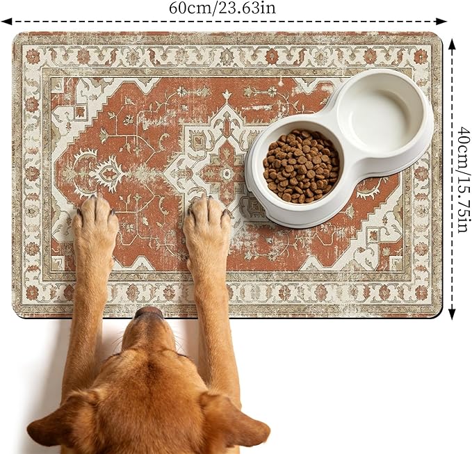 Dog Food Bowl Mat - Absorbent Quick Dry Dog Feeding Mats for Food and Water, Anti Slip Cat Bowl Placemat for Floors, Diatomite Pet Dish Matts Accessories Supplies, Bohemia Style, 16 * 24in