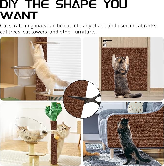 2 Pcs 39.4"x15.8" Cat Scratch Mat, Cat Scratch Couch Furniture Protector, Trimmable Self-Adhesive Cats Scratch Pads, DIY Cat Scratcher for Wall Protector and Covering Cat Tower (Brown)