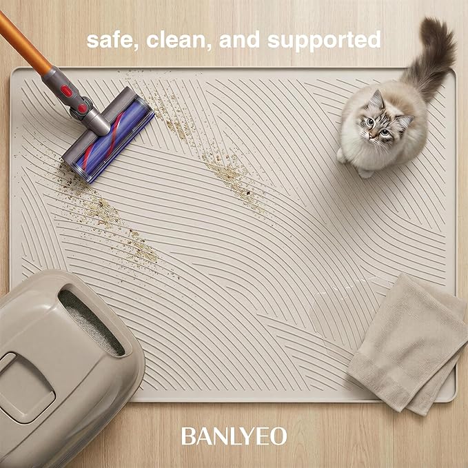Cat Litter Box Mat - L Large Size 34 x 22 in, Water Proof, Kitty Litter Trapping Mat, Easy to Clean, Scatter Control, Odorless, Pet Supplies for Indoor Cats, Warm Beige