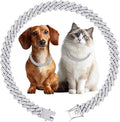 Luxury Cuban Link Dog Collar Silver Dog Chain Necklace with Diamond Rhinestones - 0.59 Inch Width Metal Pet Collar Jewelry for Small Medium Large Dogs & Cats (12 inch)