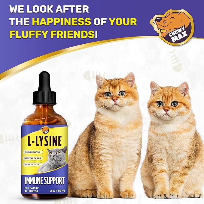 L Lysine for Cats & Kittens Helps with Watery Eyes, Sneezing, Cough, Runny Nose – Natural Cat Antibiotic Supplement with Taurine, Vitamins for Eye Function & Immune Support – Chicken Flavor – 2 oz