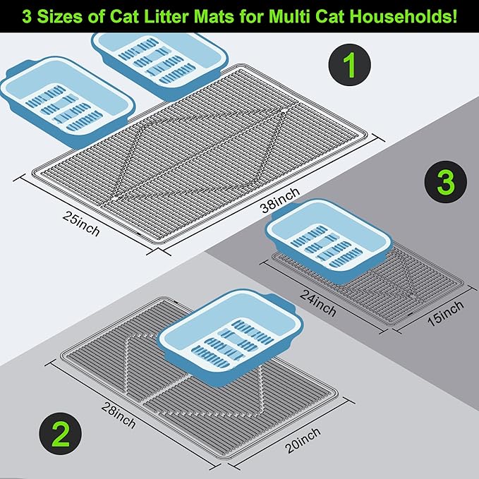Mofason Rubber Cat Litter Mat - Kitty Litter Box mat - Silicone Litter Trapping Catcher Mat - Cat Supplies & Accessories for Indoor Cats (24" x 15") - Black