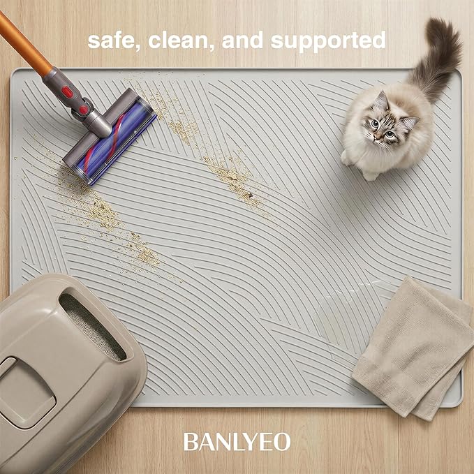 Cat Litter Box Mat - XL Extra Large Size 40 x 30 in, Water Proof, Kitty Litter Trapping Mat, Easy to Clean, Scatter Control, Odorless, Pet Supplies for Indoor Cats, Beige Gray