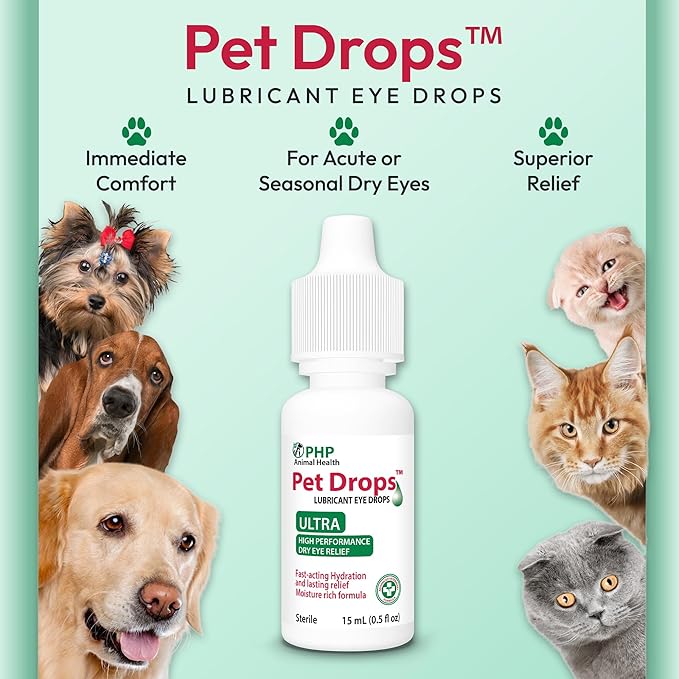 Pet Drops Ultra Lubricant Eye Drops for Dogs and Cats, Moisture Rich Formula, Fast Acting Hydration, Dogs Eye Drop for Dry Eyes, Artificial Tears for Extra Dry Eye, Twin Pack, 15-mL Each (30 ml) U.S.A