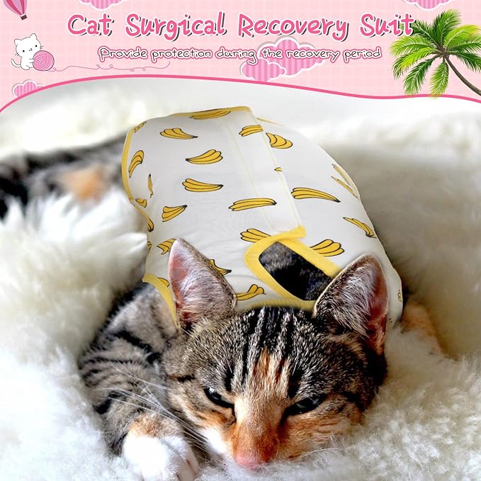 Nuanchu 3 Pieces Cat Recovery Suit Kitten Recovery Suit E-Collar Alternative for Cats and Dogs Abdominal Skin Anti Licking Pajama Clothes Sets(Small,Strawberry Style,Colorful)