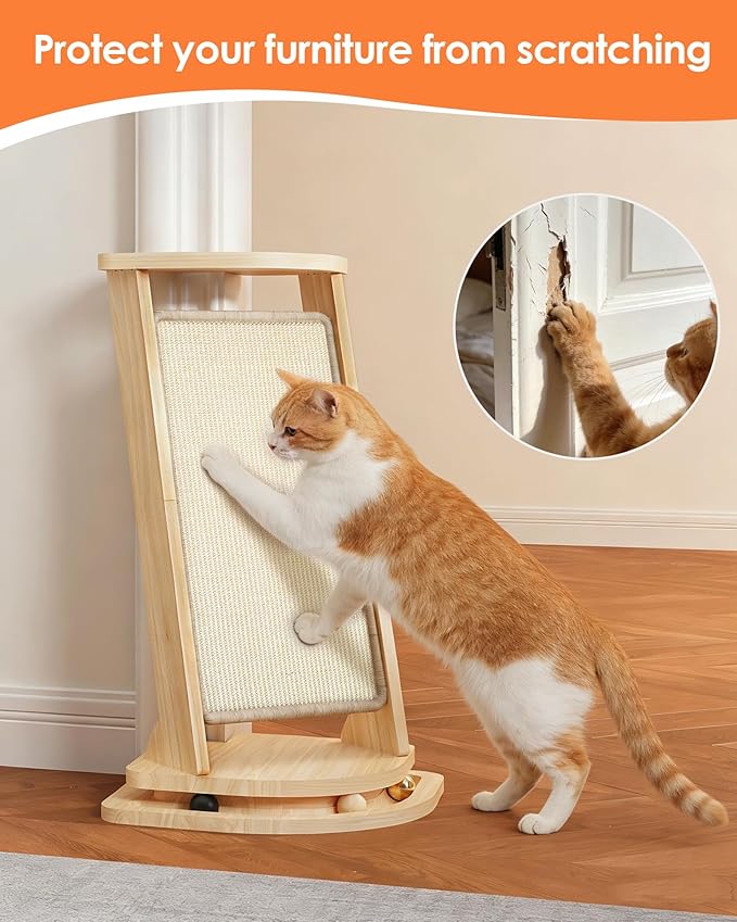 Corner Cat Scratcher with Track Balls, 23.2'' Vertical Sisal Scratcher for Furniture Sofa, Replaceable Sisal Scratch Pad for Wall Furniture Protector