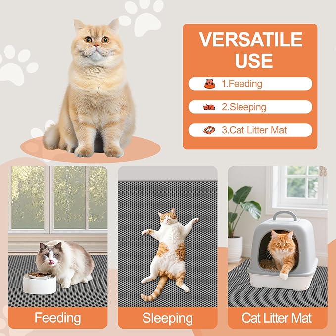 XL Extra Large Cat Litter Box Trapping Mat Honeycomb Tracking Catcher for Indoor Floor, Washable Waterproof Kitty Litter Tray Pads, Keep Your Home Easy Clean, Non Slip and Deodorizing 36x30 Inch