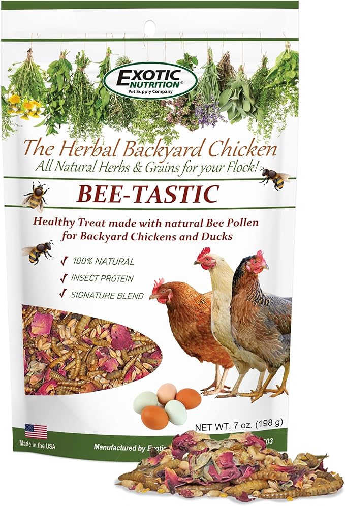Exotic Nutrition Bee-Tastic - Healthy All-Natural Chicken Treat - Dried Insects, Flowers, Herbs Wheat Berries & Bee Pollen - Promotes Healthy Chickens & Eggs (7 oz)