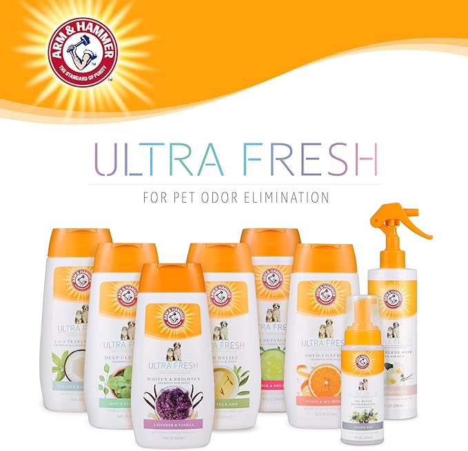 Arm & Hammer Ultra Fresh 2 in 1 Detangling Dog Shampoo and Conditioner with Baking Soda Deodorizer, Moisturizing Pet Wash for Tangles and Odor Control, Cucumber Prickly Pear Scent, 16 Fl Oz