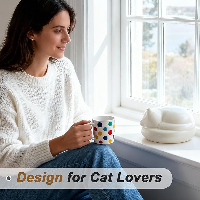 Cat Urn, Sleeping Cat Design Pet Urns for Cats, Includes Resin Cat-Shaped Ash Container with Plastic Plug, Sealing Bag, White