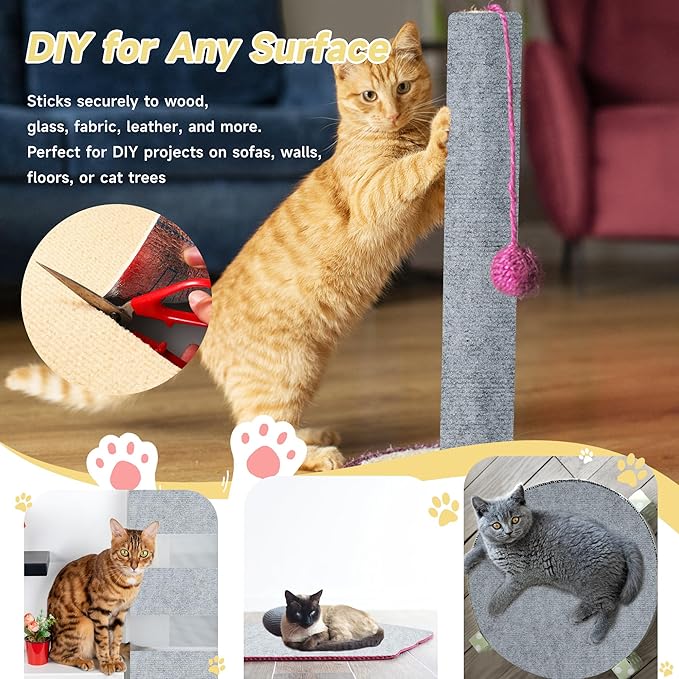 Cat Scratch Furniture Protector, 39.3''x15.8'' Trimmable DIY Self-Adhesive, Durable Corner Scratcher Couch Protectors from Cat Claws for Sofa, Tree Shelves & Scratching Posts (Light Gray)