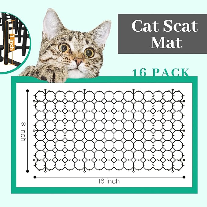 Hmyomina 16 x 8 Inch Scat Mat for Cats, 16 Pack Cat Scat Mat with Spikes - Deterrent Mat for Cats and Dogs - Cat Deterrent Outdoor & Indoor
