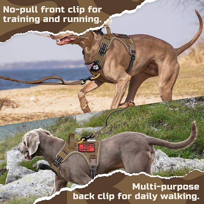 rabbitgoo Tactical Dog Harness for Small Dogs, No Pull Military Service Vest with Handle & Molle, Easy Control for Training Walking, Adjustable Reflective Straps, Brown, S
