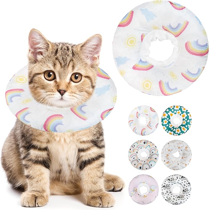 Soft Cat Cone Collar, Cute Cats Recovery Collar Suitable for Small, Medium, Large cat,Elizabethan Neck Collar for Cats After Surgery (Rainbow, Small)