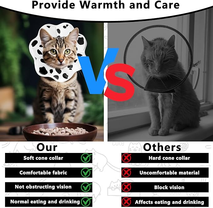 Soft Adjustable Cat Cone Collar, Comfortable Cat Recovery Collar Suitable for Various Types of Cats,Elizabethan Neck Protective Collar for Cats After Surgery (Milk, Medium)