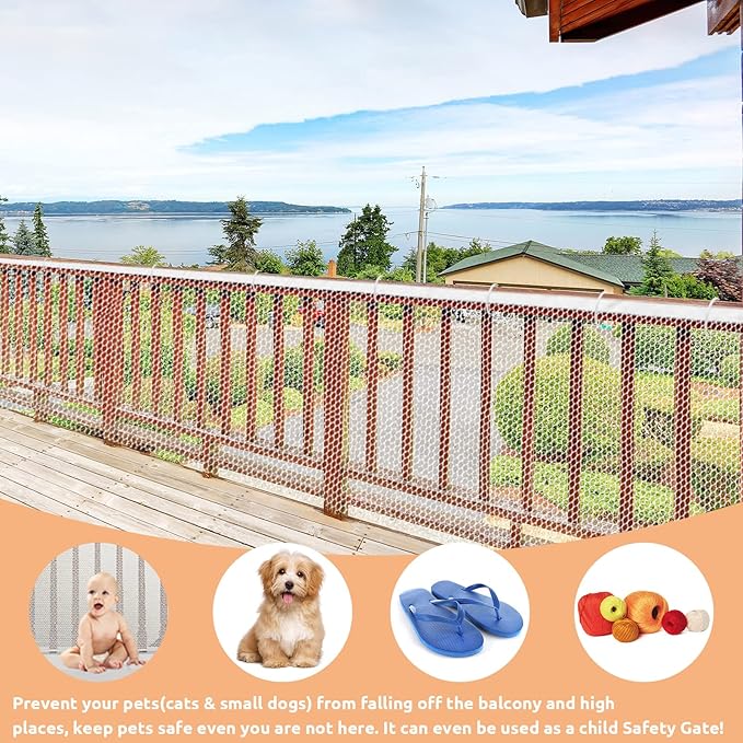 Shappy Balcony Net for Pets 16.5 ft x 2.5 ft Anti Fall Cat Dogs Netting Balcony Mesh Fence Net Screen Protection Crib Mesh for Pets Patios Stairway Clear Stair Banister Guard Apartment(White)