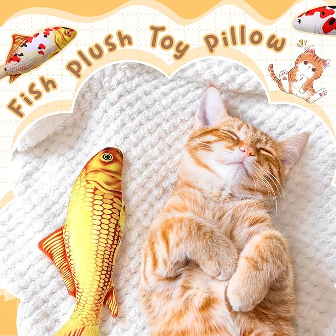 Barydat 6 Pcs 12 Inch Fish Plush Cat Toy Pillow Fish Stuffed Animal Soft Cushion Realistic Carp Toy for Pets Birthday Gift(Classic Style)