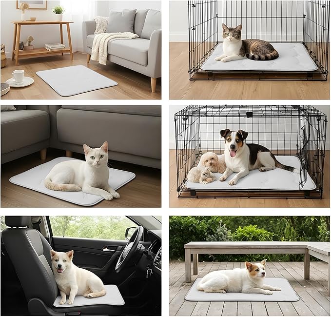 Cooling Pet Mat – 31x28.5 Dog or Cat Cool & Comfy, Soft Breathable Self-Cooling Pad, Pet-Safe, Durable, Perfect for Hot Weather, Naps, Crates, Cars, Couch, Washable, Take Anywhere, Gray