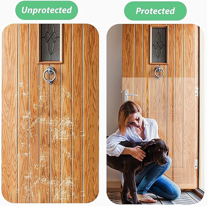 Door Protector from Dog Scratching 118" x 8.2" Cat Scratch Door Frame Single Side Adhesive Protector Anti Dog Scratch Door Guard for Dogs Clear CHUANGSEED