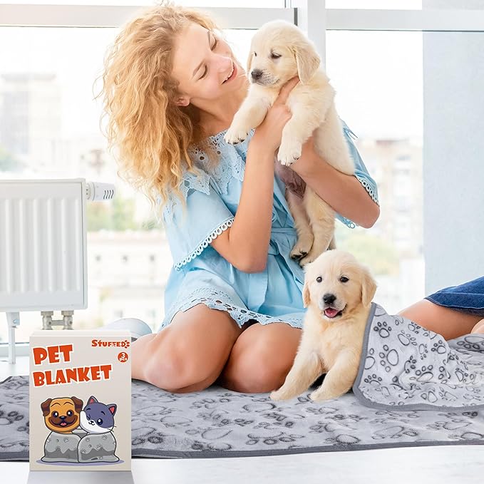 Stuffed 3pcs Premium Soft Dog Blankets for Small Dogs, Cat Blanket Calming Washable for Bed Couch Crate Protection Cover, Dog Puppy Kitten Essentials Christmas Dog Gifts, 24 * 32 inches, Grey