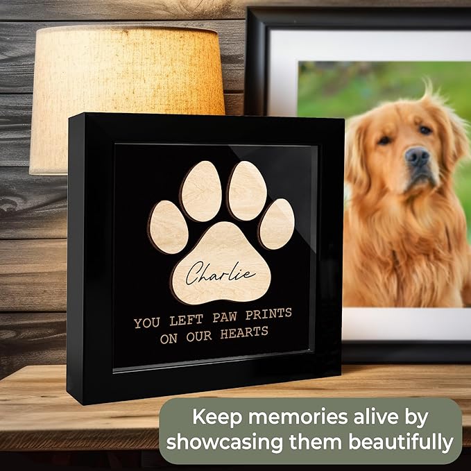 Pet Memorial Gifts for Loss of Dog, Paw Print Frame Remembrance for Dogs Cats, Pet Memorial Ornament, Dog Sympathy Keychain, Loss of Animal Sympathy Card, Remembrance Gift for Cat Lovers FF641