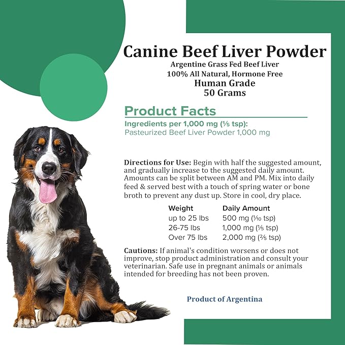 Holistic Bin Canine Beef Liver Dog Food Toppers | Supplement Powder with Iron, B-Complex & Vitamin A | Daily Pet Meal Essentials | for Shiny Coat and Skin Health & Overall Wellness | Beef Liver (50g)