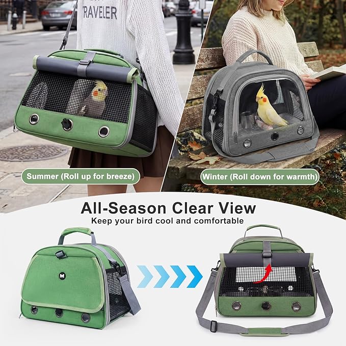 Bird Carrier, Lightweight Breathable Bird Backpack, Portable Wild Bird Carrier with Standing Perch for Parrot Travel Vet Visit (Green)