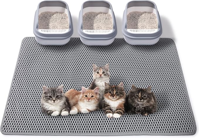 Large Cat Litter Mat for Multiple Cats, 46x26 Inch Double Layer Waterproof Litters Box Mat, Non-Slip Cat Mat for Litter Box